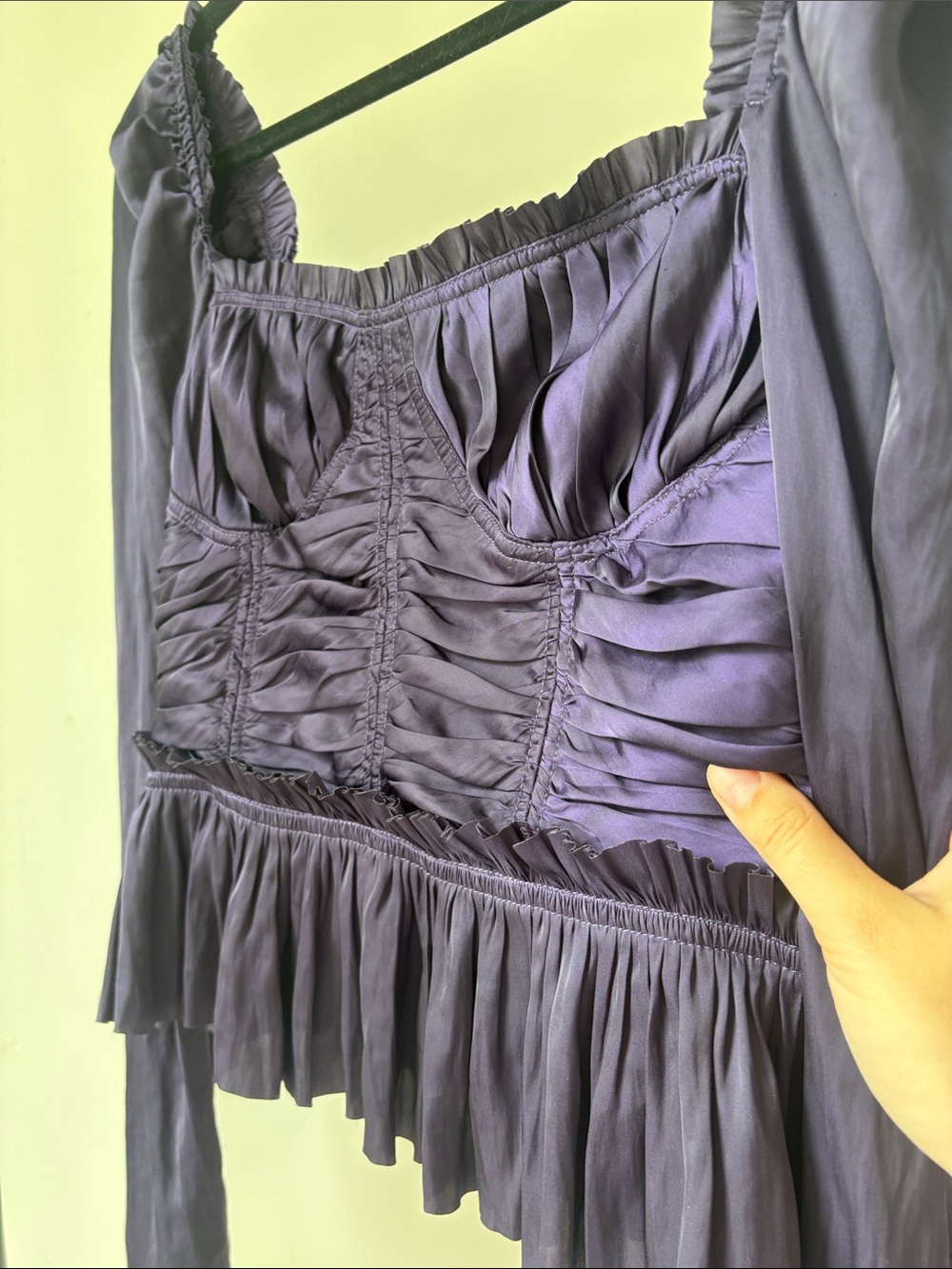 Ulla Johnson Mia Ruched Satin Peplum Blouse in Purple - Picture 4 of 10